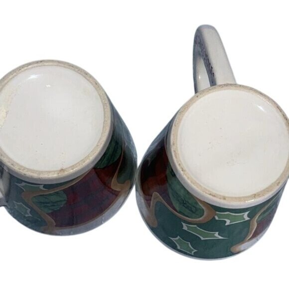 Vintage Merry Christmas Holly Berry Ceramic Coffee Mugs Set Of 2 Holiday Decor - Picture 4 of 6